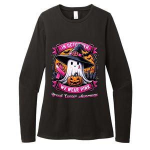 Breast Cancer Halloween In October We Wear Ghost Witch Womens CVC Long Sleeve Shirt