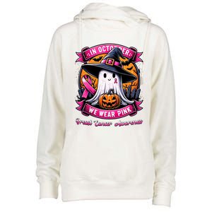 Breast Cancer Halloween In October We Wear Ghost Witch Womens Funnel Neck Pullover Hood