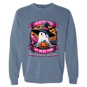 Breast Cancer Halloween In October We Wear Ghost Witch Garment-Dyed Sweatshirt