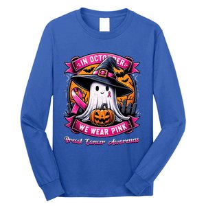 Breast Cancer Halloween In October We Wear Ghost Witch Long Sleeve Shirt