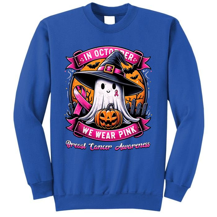 Breast Cancer Halloween In October We Wear Ghost Witch Sweatshirt