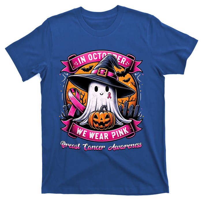 Breast Cancer Halloween In October We Wear Ghost Witch T-Shirt