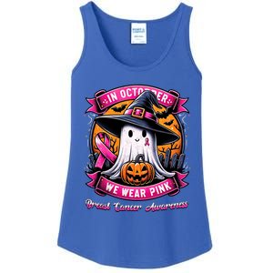 Breast Cancer Halloween In October We Wear Ghost Witch Ladies Essential Tank