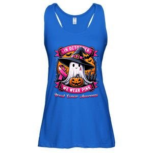 Breast Cancer Halloween In October We Wear Ghost Witch Ladies Essential Flowy Tank