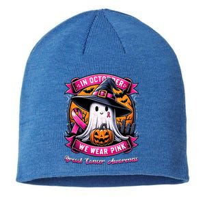 Breast Cancer Halloween In October We Wear Ghost Witch Sustainable Beanie