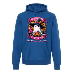 Breast Cancer Halloween In October We Wear Ghost Witch Premium Hoodie