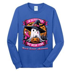 Breast Cancer Halloween In October We Wear Ghost Witch Tall Long Sleeve T-Shirt