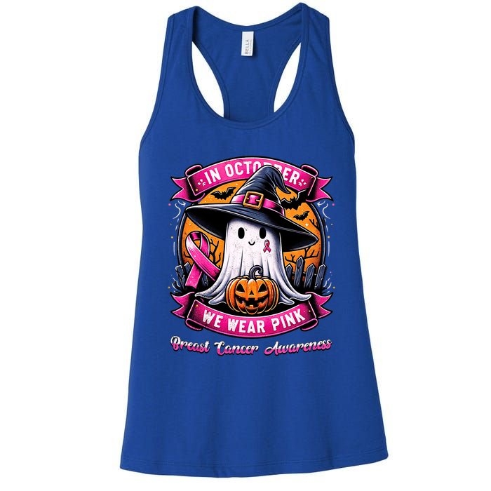 Breast Cancer Halloween In October We Wear Ghost Witch Women's Racerback Tank