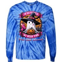 Breast Cancer Halloween In October We Wear Ghost Witch Tie-Dye Long Sleeve Shirt