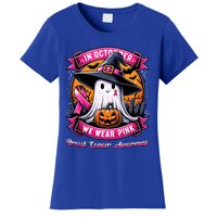 Breast Cancer Halloween In October We Wear Ghost Witch Women's T-Shirt