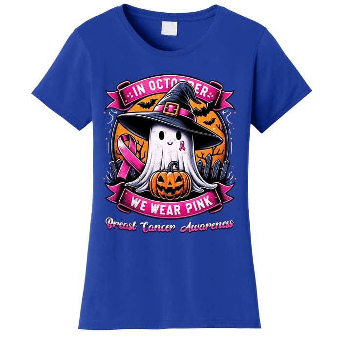 Breast Cancer Halloween In October We Wear Ghost Witch Women's T-Shirt