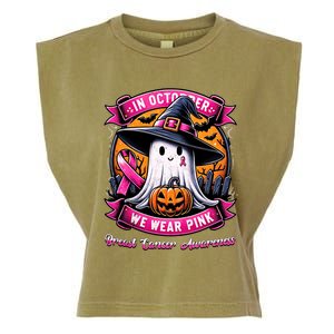 Breast Cancer Halloween In October We Wear Ghost Witch Garment-Dyed Women's Muscle Tee