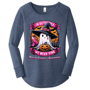 Breast Cancer Halloween In October We Wear Ghost Witch Women's Perfect Tri Tunic Long Sleeve Shirt