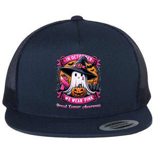 Breast Cancer Halloween In October We Wear Ghost Witch Flat Bill Trucker Hat