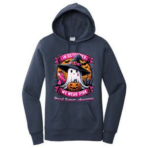 Breast Cancer Halloween In October We Wear Ghost Witch Women's Pullover Hoodie