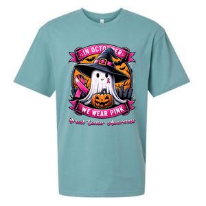 Breast Cancer Halloween In October We Wear Ghost Witch Sueded Cloud Jersey T-Shirt