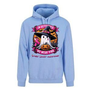 Breast Cancer Halloween In October We Wear Ghost Witch Unisex Surf Hoodie