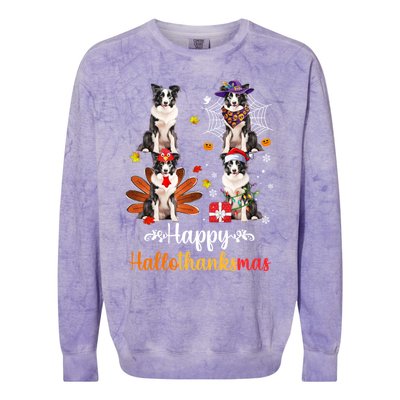 Border Collie Halloween Merry Christmas Happy Hallothanksmas Gift Colorblast Crewneck Sweatshirt