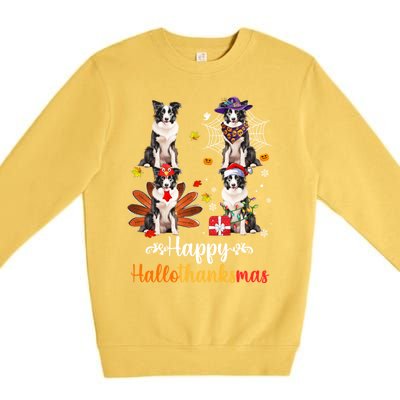 Border Collie Halloween Merry Christmas Happy Hallothanksmas Gift Premium Crewneck Sweatshirt