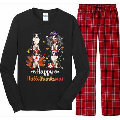 Border Collie Halloween Merry Christmas Happy Hallothanksmas Gift Long Sleeve Pajama Set