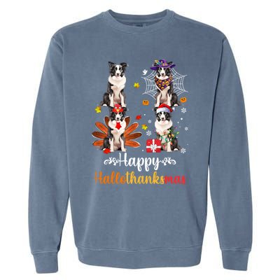 Border Collie Halloween Merry Christmas Happy Hallothanksmas Gift Garment-Dyed Sweatshirt