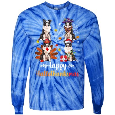 Border Collie Halloween Merry Christmas Happy Hallothanksmas Gift Tie-Dye Long Sleeve Shirt