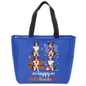 Border Collie Halloween Merry Christmas Happy Hallothanksmas Gift Zip Tote Bag