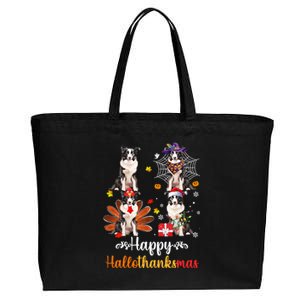 Border Collie Halloween Merry Christmas Happy Hallothanksmas Gift Cotton Canvas Jumbo Tote