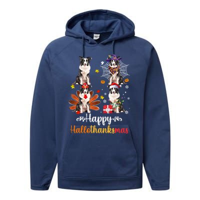 Border Collie Halloween Merry Christmas Happy Hallothanksmas Gift Performance Fleece Hoodie