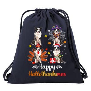 Border Collie Halloween Merry Christmas Happy Hallothanksmas Gift Drawstring Bag