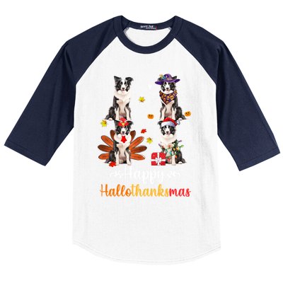 Border Collie Halloween Merry Christmas Happy Hallothanksmas Gift Baseball Sleeve Shirt