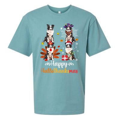 Border Collie Halloween Merry Christmas Happy Hallothanksmas Gift Sueded Cloud Jersey T-Shirt