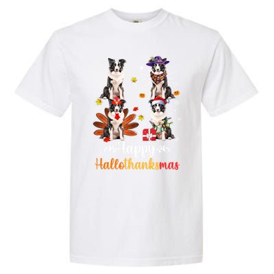 Border Collie Halloween Merry Christmas Happy Hallothanksmas Gift Garment-Dyed Heavyweight T-Shirt