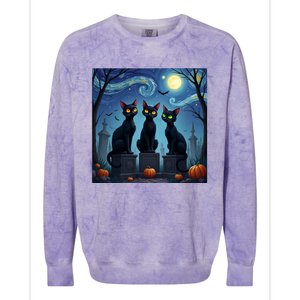 Black Cat Halloween Cat Lovers Starry Night Cat Van Gogh Colorblast Crewneck Sweatshirt