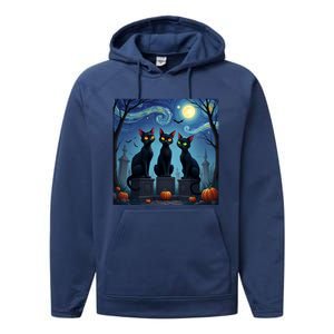 Black Cat Halloween Cat Lovers Starry Night Cat Van Gogh Performance Fleece Hoodie