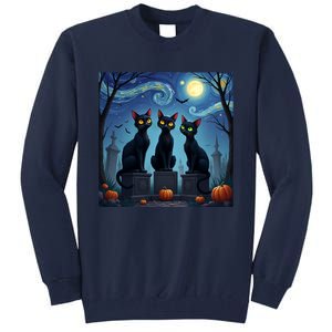 Black Cat Halloween Cat Lovers Starry Night Cat Van Gogh Tall Sweatshirt