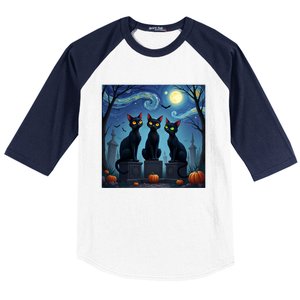 Black Cat Halloween Cat Lovers Starry Night Cat Van Gogh Baseball Sleeve Shirt