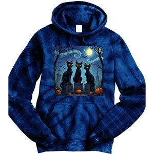 Black Cat Halloween Cat Lovers Starry Night Cat Van Gogh Tie Dye Hoodie