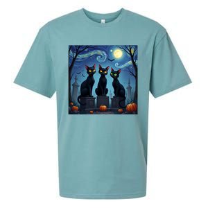 Black Cat Halloween Cat Lovers Starry Night Cat Van Gogh Sueded Cloud Jersey T-Shirt