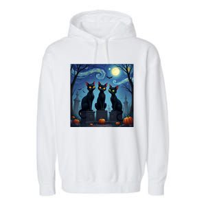 Black Cat Halloween Cat Lovers Starry Night Cat Van Gogh Garment-Dyed Fleece Hoodie