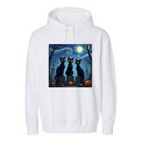 Black Cat Halloween Cat Lovers Starry Night Cat Van Gogh Garment-Dyed Fleece Hoodie