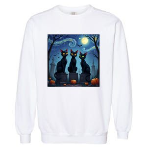 Black Cat Halloween Cat Lovers Starry Night Cat Van Gogh Garment-Dyed Sweatshirt