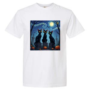 Black Cat Halloween Cat Lovers Starry Night Cat Van Gogh Garment-Dyed Heavyweight T-Shirt