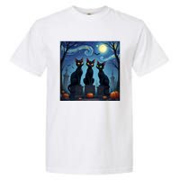 Black Cat Halloween Cat Lovers Starry Night Cat Van Gogh Garment-Dyed Heavyweight T-Shirt