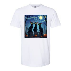 Black Cat Halloween Cat Lovers Starry Night Cat Van Gogh Softstyle CVC T-Shirt