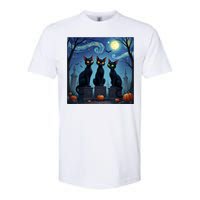 Black Cat Halloween Cat Lovers Starry Night Cat Van Gogh Softstyle CVC T-Shirt