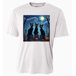 Black Cat Halloween Cat Lovers Starry Night Cat Van Gogh Cooling Performance Crew T-Shirt