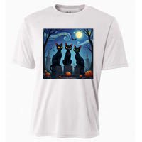 Black Cat Halloween Cat Lovers Starry Night Cat Van Gogh Cooling Performance Crew T-Shirt