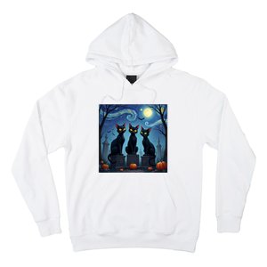 Black Cat Halloween Cat Lovers Starry Night Cat Van Gogh Hoodie