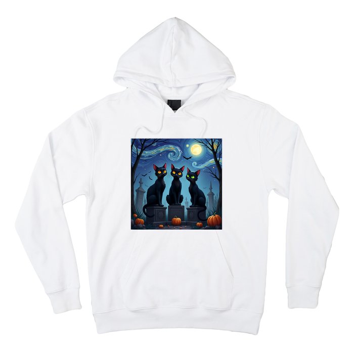 Black Cat Halloween Cat Lovers Starry Night Cat Van Gogh Hoodie